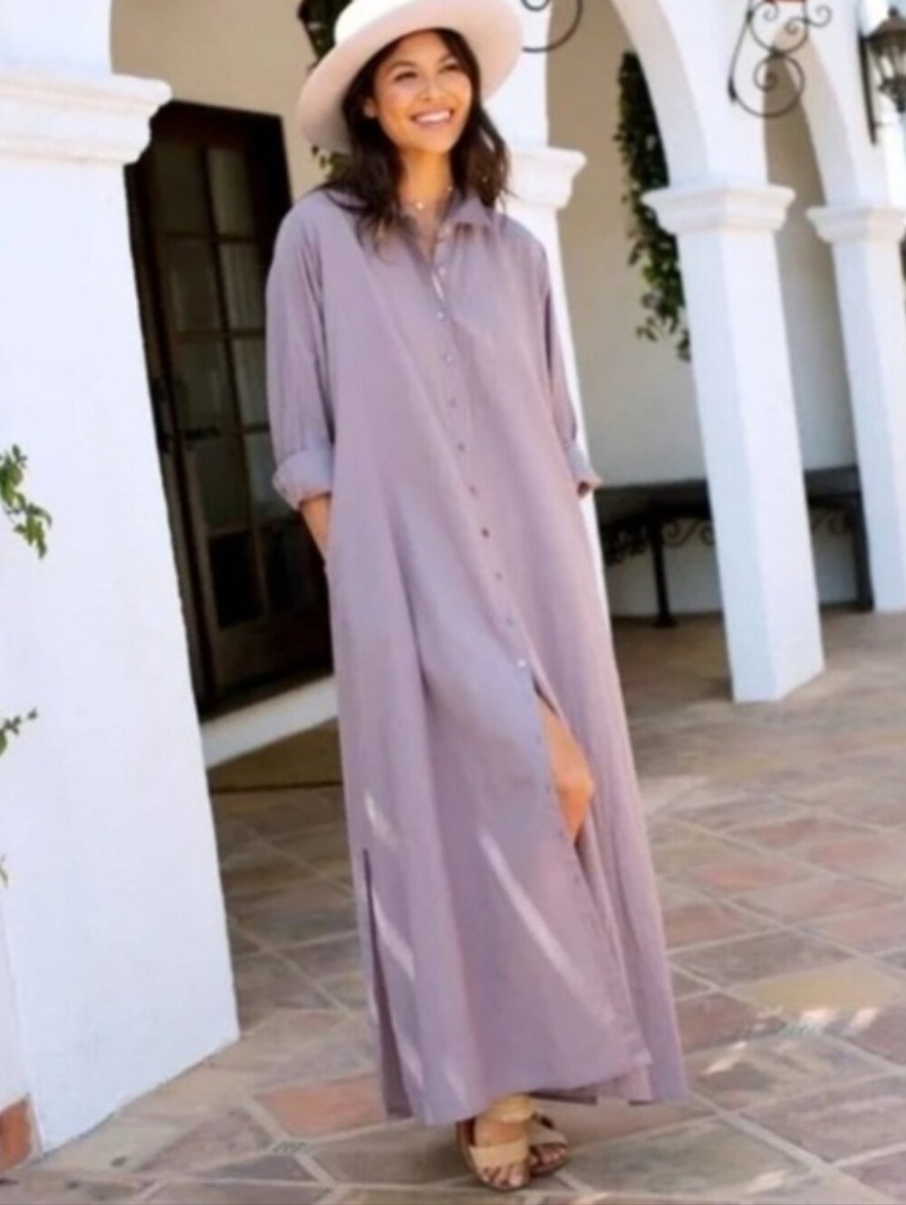 NATURAL LIFE Drew Cotton Shirt Dress Lavender/purple/gray Size Xs/s